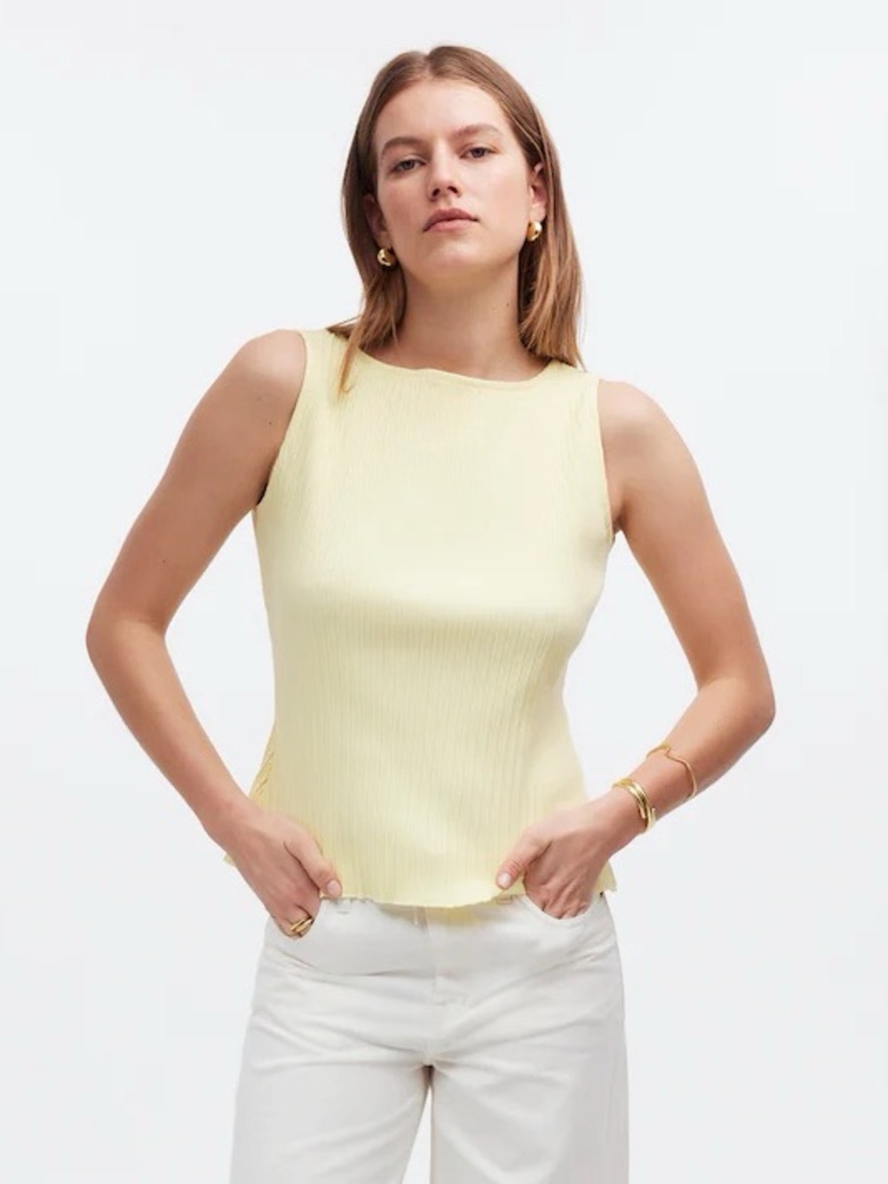 Madewell Ribbed Boatneck Tank Top in Pale Pineapple Yellow Size Medium